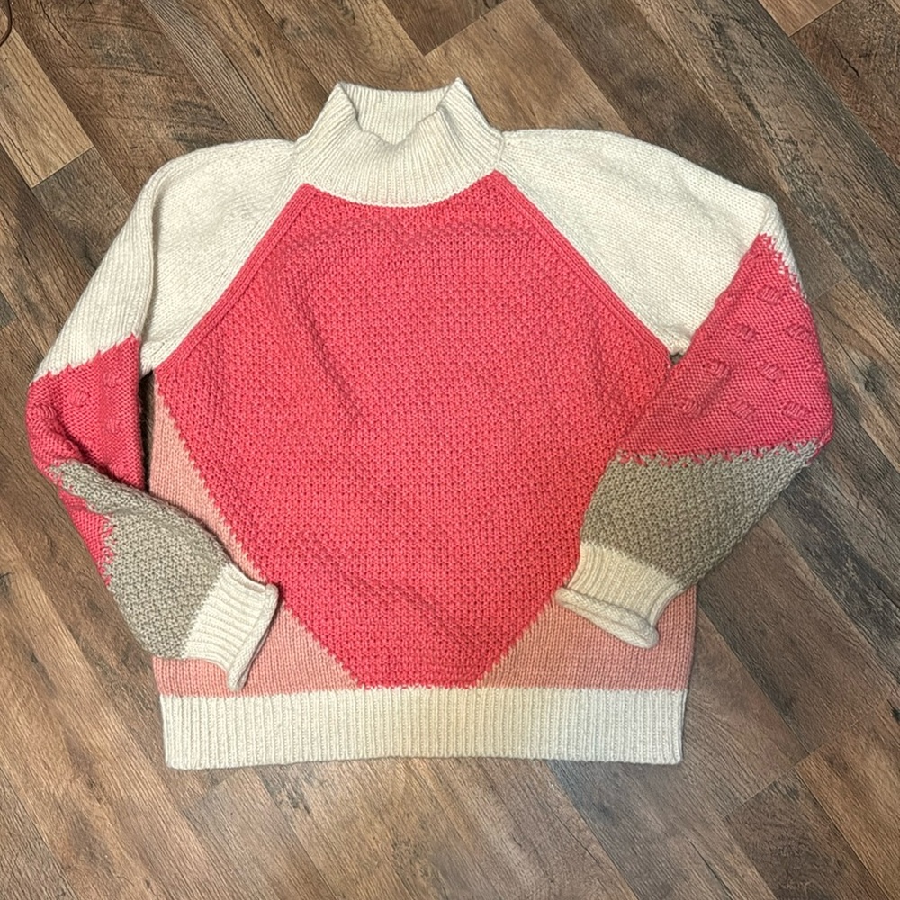 Pink, Grey, and White LOFT Sweater L